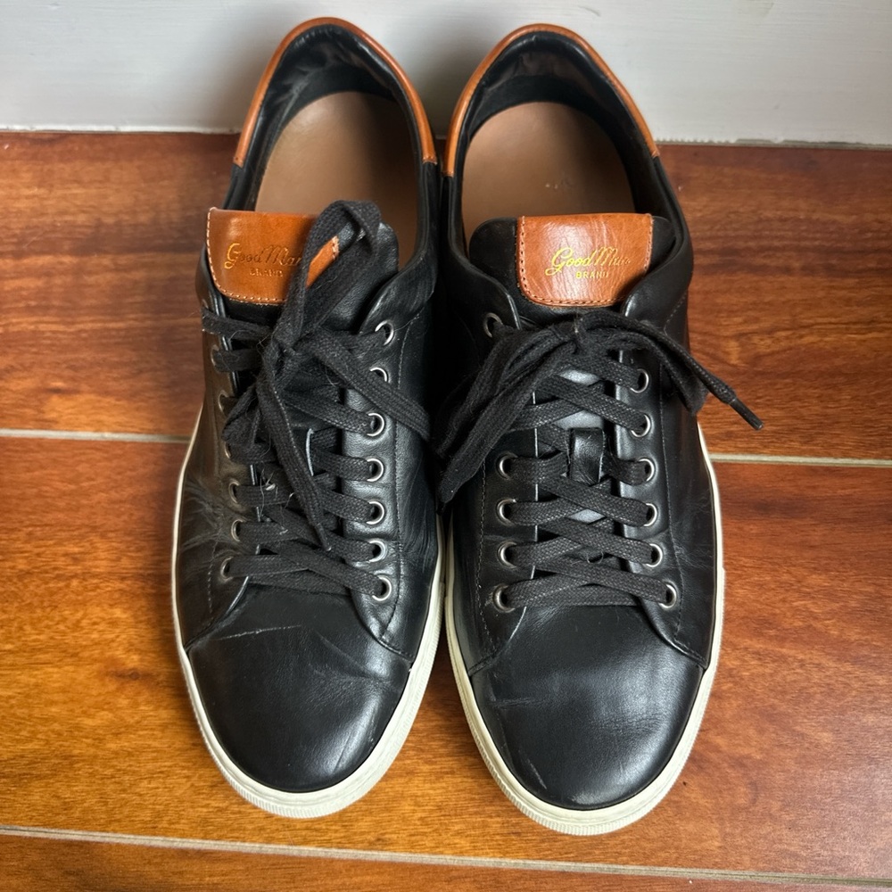 GoodMan Black Leather Sneakers with Tan Collar and Tongue